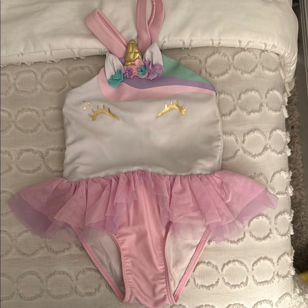 Cat & Jack Pink and White Unicorn Kids Swim One Piece